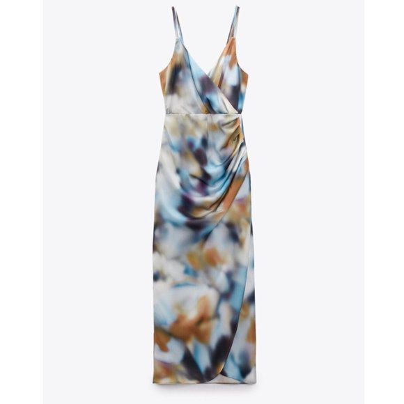 Zara Dresses & Skirts - ZARA TIE-DYE PRINT SATIN EFFECT OPEN LACE BACK CAMISOLE MIDI MAXI DRESS
